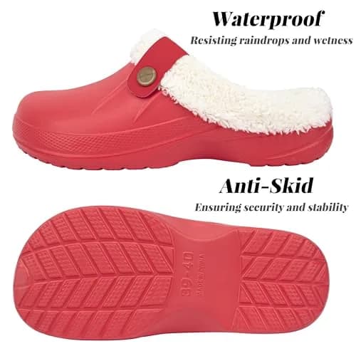 ChayChax Fur Lined Clogs Fuzzy Slippers for Women and Men, Red, 7.5-8.5W/6.5-7M | Ultra Warm Indoor Outdoor Comfort thumbnail 7