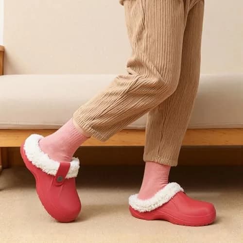 ChayChax Fur Lined Clogs Fuzzy Slippers for Women and Men, Red, 7.5-8.5W/6.5-7M | Ultra Warm Indoor Outdoor Comfort thumbnail 2