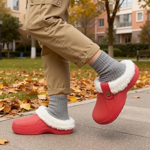ChayChax Fur Lined Clogs Fuzzy Slippers for Women and Men, Red, 7.5-8.5W/6.5-7M | Ultra Warm Indoor Outdoor Comfort thumbnail 3