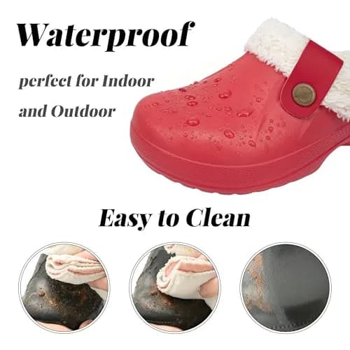 ChayChax Fur Lined Clogs Fuzzy Slippers for Women and Men, Red, 7.5-8.5W/6.5-7M | Ultra Warm Indoor Outdoor Comfort thumbnail 4