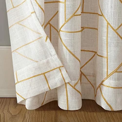 Archaeo Natural Linen Blend Curtain 50" x 95" | Geometric Embroidery for Modern Homes thumbnail 4