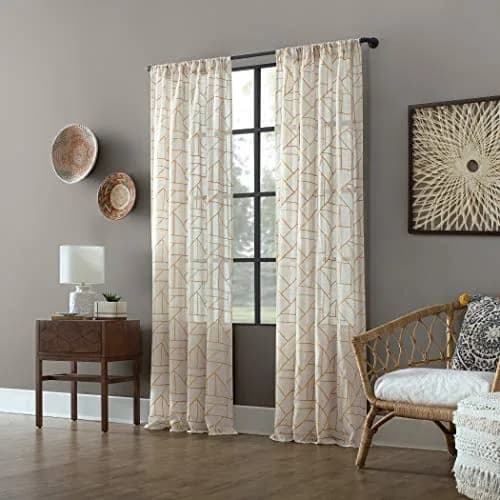 Archaeo Natural Linen Blend Curtain 50" x 95" | Geometric Embroidery for Modern Homes thumbnail 5