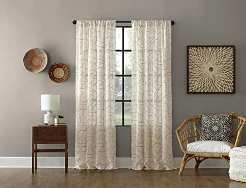 Archaeo Natural Linen Blend Curtain 50" x 95" | Geometric Embroidery for Modern Homes thumbnail 7