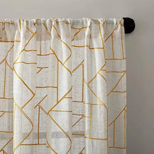 Archaeo Natural Linen Blend Curtain 50" x 95" | Geometric Embroidery for Modern Homes thumbnail 2