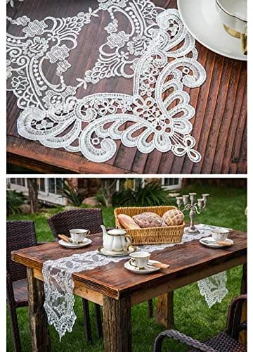 Gleamique Lace Table Runner and Dresser Scarf Floral Champagne 10 x 60 Inches | Elegant Vintage Lace Decor thumbnail 6