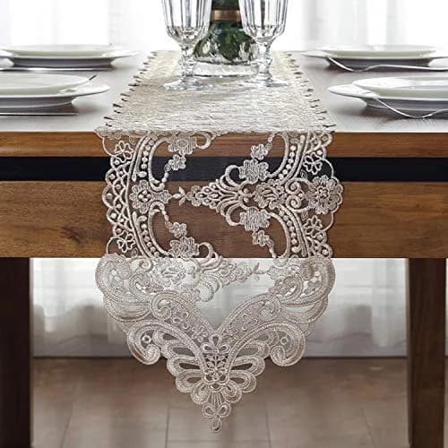 Gleamique Lace Table Runner and Dresser Scarf Floral Champagne 10 x 60 Inches | Elegant Vintage Lace Decor thumbnail 2