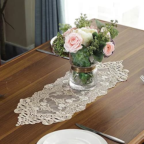 Gleamique Lace Table Runner and Dresser Scarf Floral Champagne 10 x 60 Inches | Elegant Vintage Lace Decor thumbnail 3