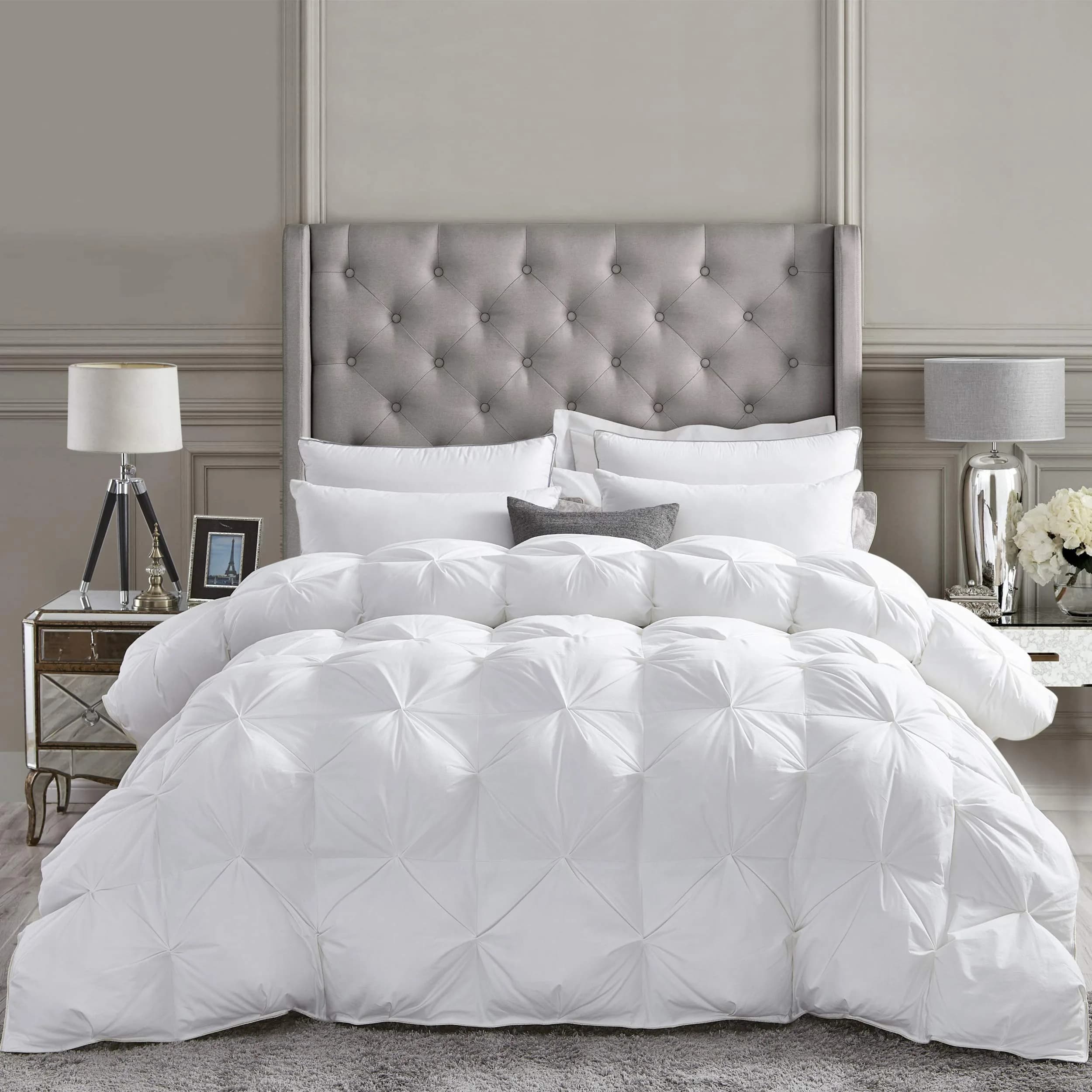 Egyptian Bedding Twin Size Comforter | All-Season Goose Down Feather Fiber | 50 oz. | White