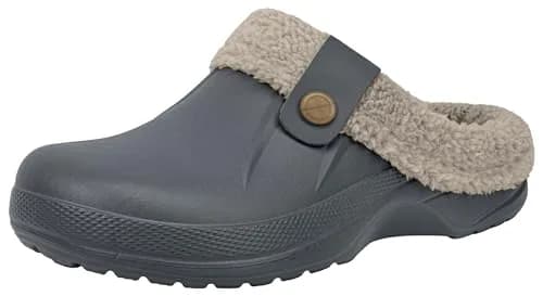 ChayChax Fur Lined Clogs Fuzzy Slippers for Women and Men, Grey, 11-11.5W/9.5-10M | Ultra Warm Indoor Outdoor Comfort thumbnail 1