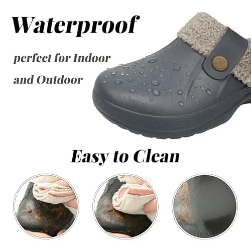 ChayChax Fur Lined Clogs Fuzzy Slippers for Women and Men, Grey, 11-11.5W/9.5-10M | Ultra Warm Indoor Outdoor Comfort thumbnail 4