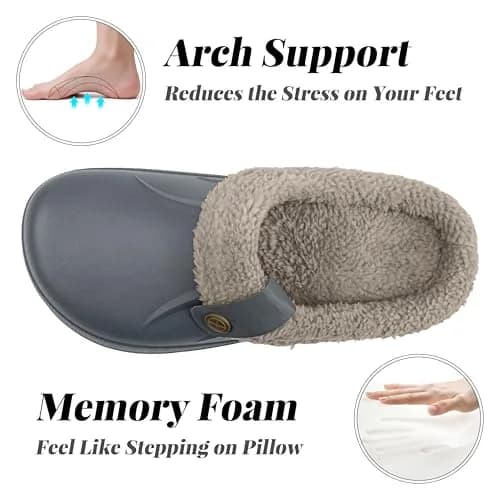 ChayChax Fur Lined Clogs Fuzzy Slippers for Women and Men, Grey, 11-11.5W/9.5-10M | Ultra Warm Indoor Outdoor Comfort thumbnail 5