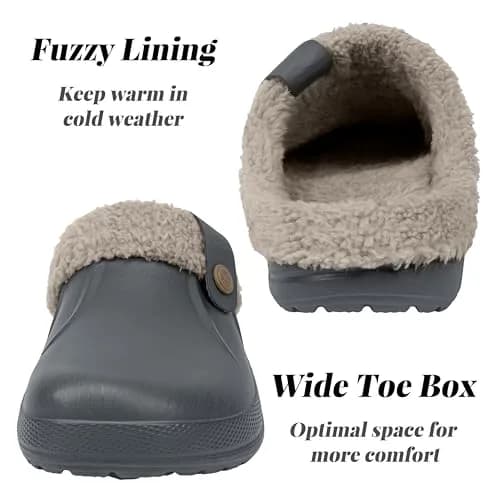 ChayChax Fur Lined Clogs Fuzzy Slippers for Women and Men, Grey, 11-11.5W/9.5-10M | Ultra Warm Indoor Outdoor Comfort thumbnail 6