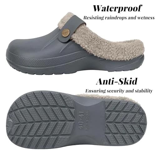 ChayChax Fur Lined Clogs Fuzzy Slippers for Women and Men, Grey, 11-11.5W/9.5-10M | Ultra Warm Indoor Outdoor Comfort thumbnail 7