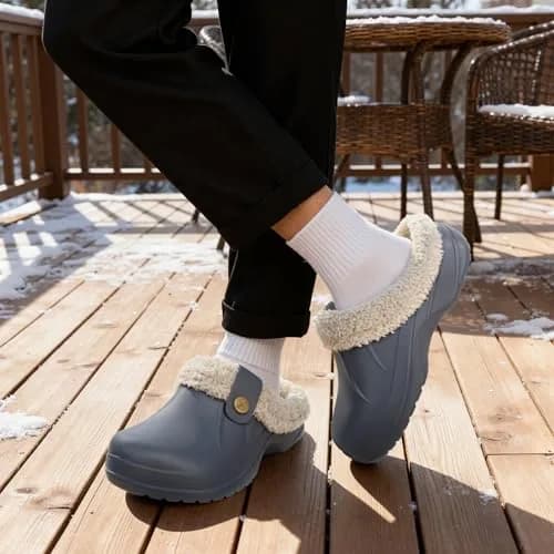 ChayChax Fur Lined Clogs Fuzzy Slippers for Women and Men, Grey, 11-11.5W/9.5-10M | Ultra Warm Indoor Outdoor Comfort thumbnail 2