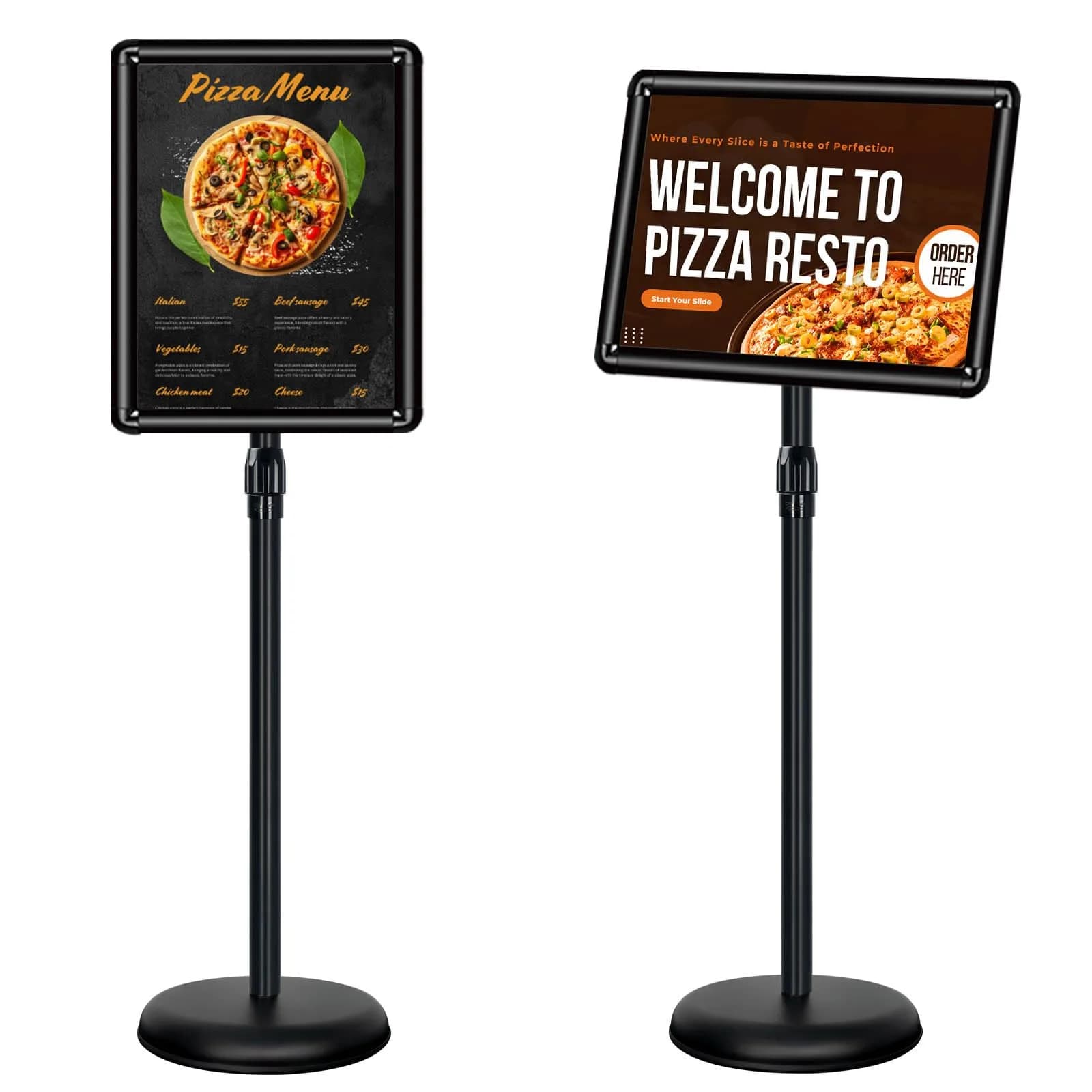 Mutualsign 11 x 17" Pedestal Sign Holder, Adjustable Floor Standing Display Stand, Aluminum & Stainless Steel, Black — Black