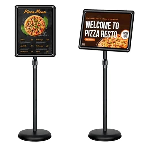 Mutualsign 11 x 17" Pedestal Sign Holder, Adjustable Floor Standing Display Stand, Aluminum & Stainless Steel, Black thumbnail 1