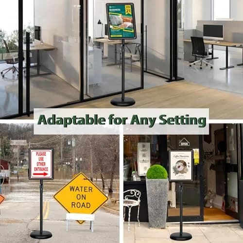 Mutualsign 11 x 17" Pedestal Sign Holder, Adjustable Floor Standing Display Stand, Aluminum & Stainless Steel, Black thumbnail 6