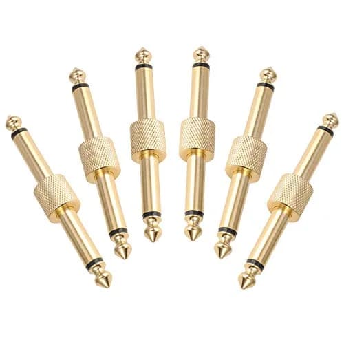 OTraki 6 Pack Guitar Pedal Connector 1/4 inch Effect Pedal Coupler Gold Plated 6.35mm | Straight Male to Male Plug thumbnail 1