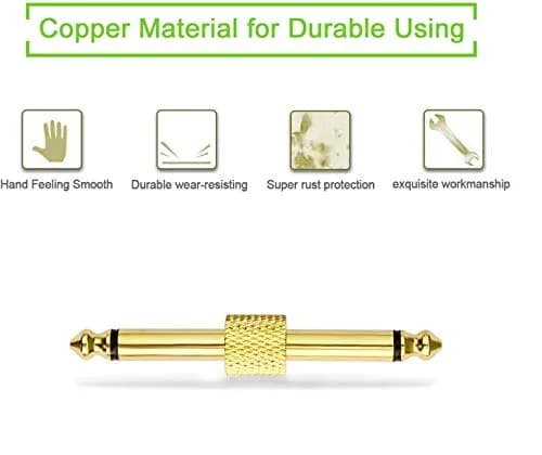 OTraki 6 Pack Guitar Pedal Connector 1/4 inch Effect Pedal Coupler Gold Plated 6.35mm | Straight Male to Male Plug thumbnail 4