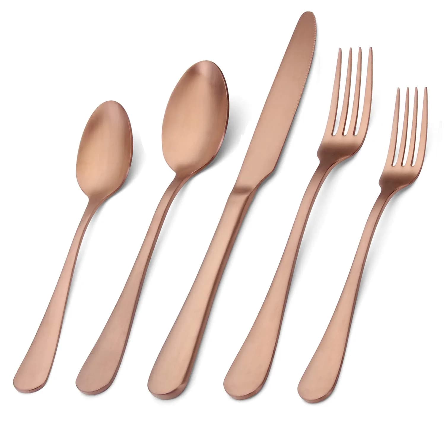 sharecook Matte Rose Gold Silverware Set 20-Piece Stainless Steel Flatware Set with Round Edge | Service for 4 thumbnail 1