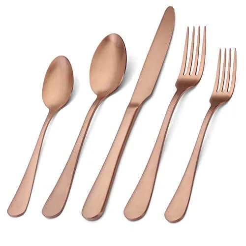 sharecook Matte Rose Gold Silverware Set 20-Piece Stainless Steel Flatware Set with Round Edge | Service for 4 thumbnail 1