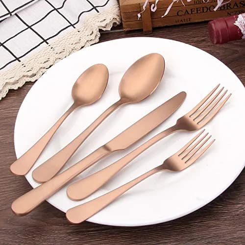 sharecook Matte Rose Gold Silverware Set 20-Piece Stainless Steel Flatware Set with Round Edge | Service for 4 thumbnail 6