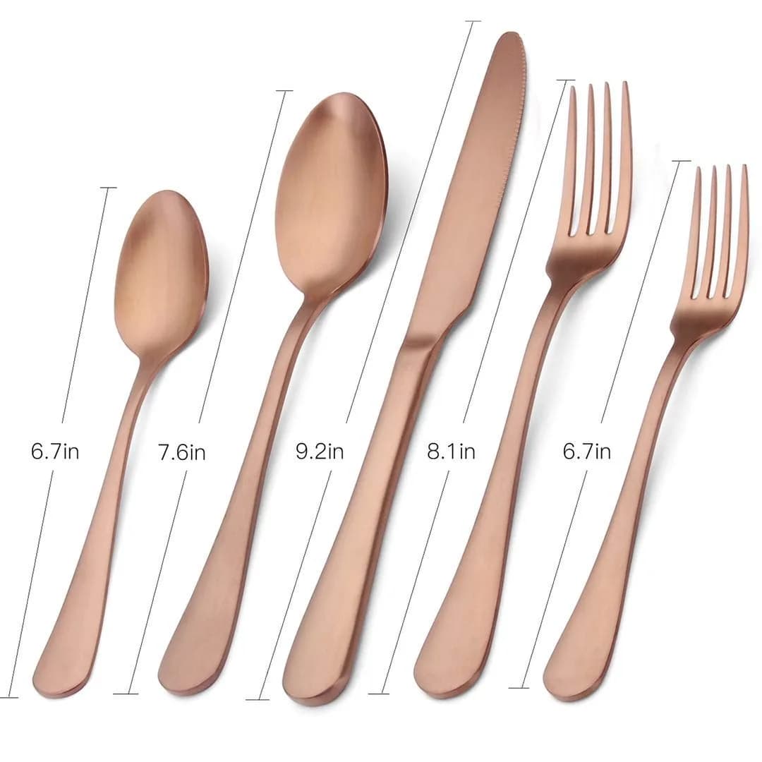 sharecook Matte Rose Gold Silverware Set 20-Piece Stainless Steel Flatware Set with Round Edge | Service for 4 thumbnail 2
