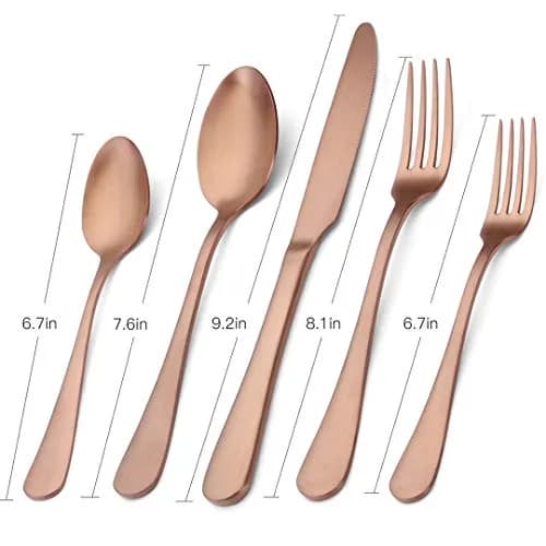 sharecook Matte Rose Gold Silverware Set 20-Piece Stainless Steel Flatware Set with Round Edge | Service for 4 thumbnail 2