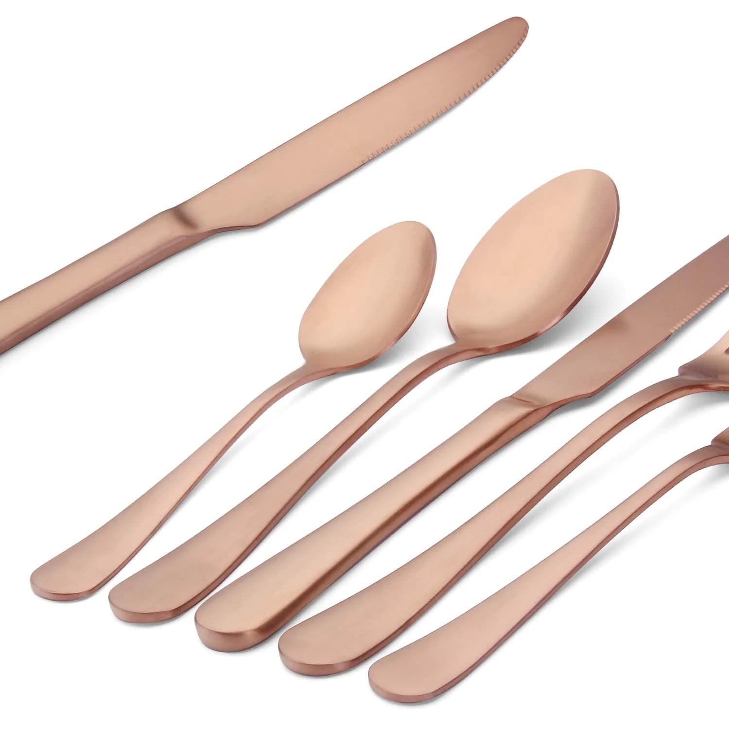 sharecook Matte Rose Gold Silverware Set 20-Piece Stainless Steel Flatware Set with Round Edge | Service for 4 thumbnail 4