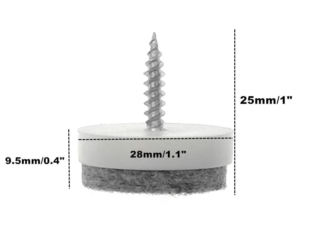 ALIMITOPIA 28mm White Screw-on Felt Furniture Pads for Chair & Table Legs - view 2
