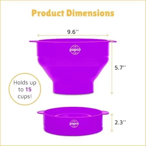 POPCO HotPop Silicone Popcorn Maker - 15-Cup Capacity Collapsible Bowl | Microwave Popcorn Popper for Family Movie Nights thumbnail 3
