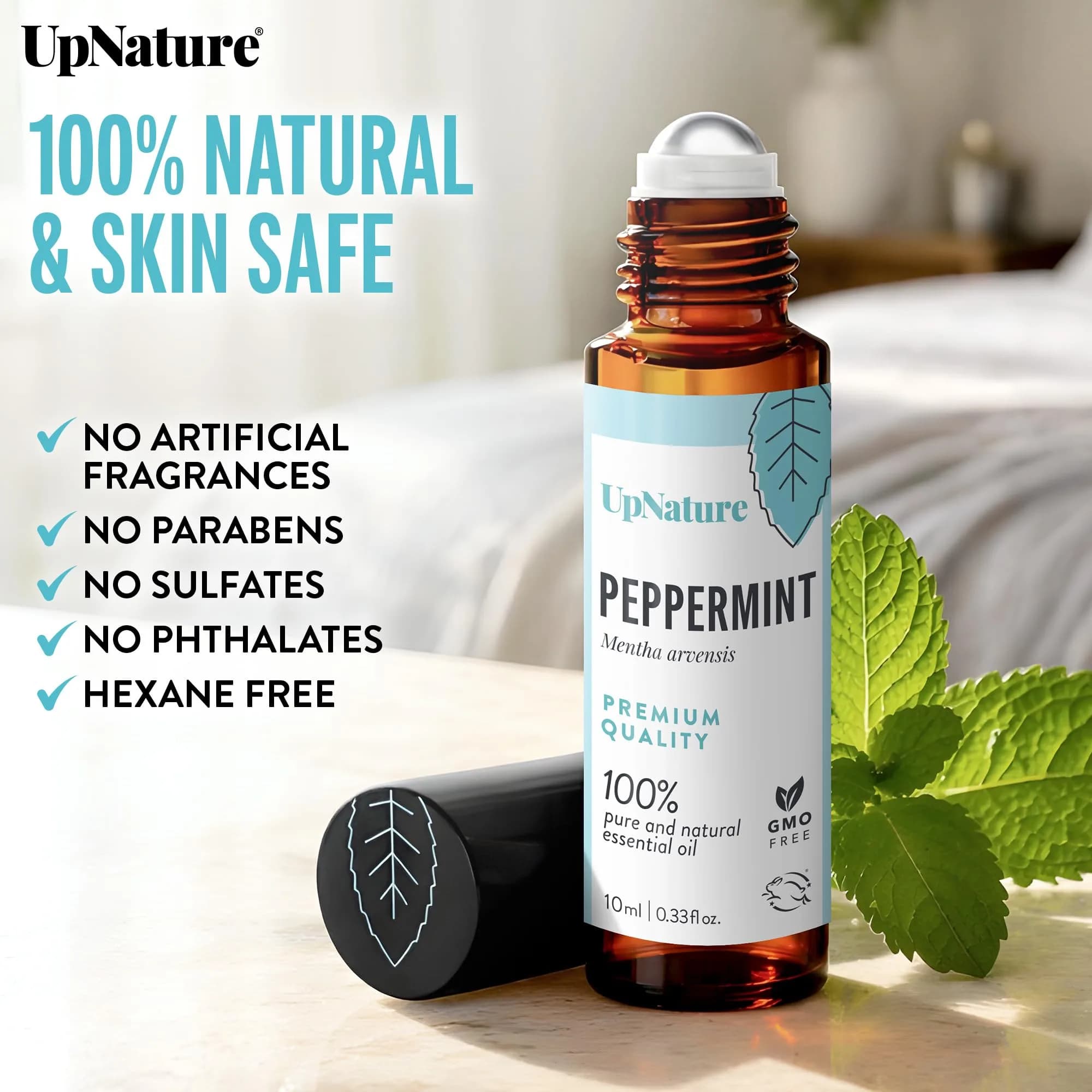 UpNature Peppermint Essential Oil Roll On Blend 10ml (0.33 Fl Oz) | Natural Breathing Support - view 3