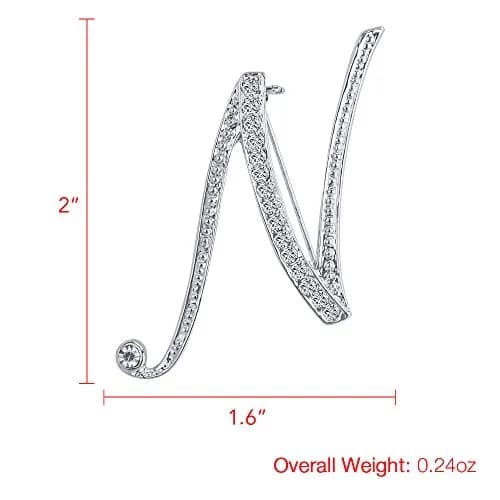 Liasun 26 Letters Brooches Silver Plated Metal Broaches Pins-Clear Crystal Initial Breastpin (1pcs-N) | Elegant Letter Brooch for Women thumbnail 2