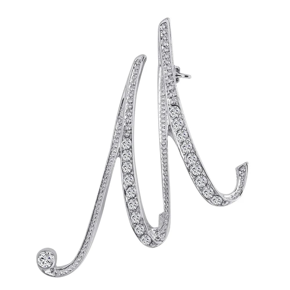 Liasun 26 Letters Brooches Silver Plated Metal Broaches Pins-Clear Crystal Initial Breastpin (1pcs-M) | Elegant Letter Brooch for Women