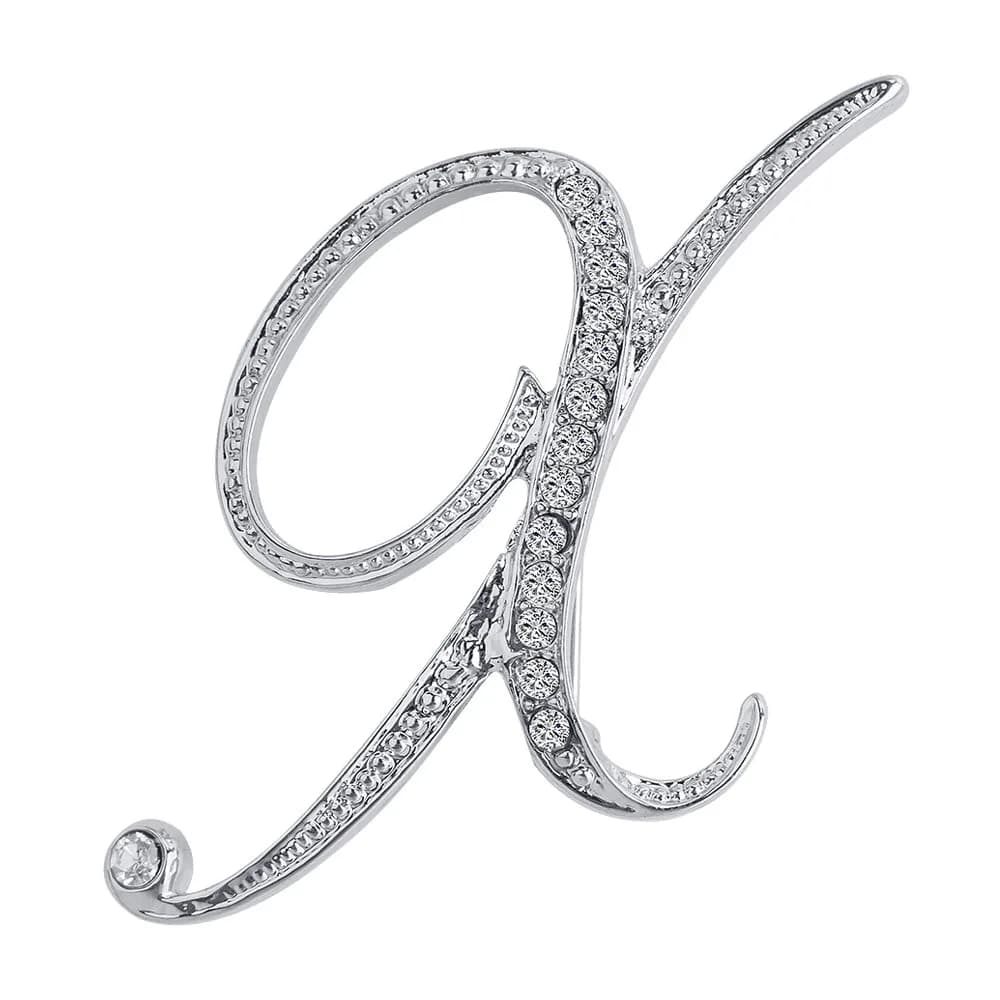 Liasun 26 Letters Brooches Silver Plated Metal Broaches Pins-Clear Crystal Initial Breastpin (1pcs-N) | Elegant Letter Brooch for Women — 1pcs-X