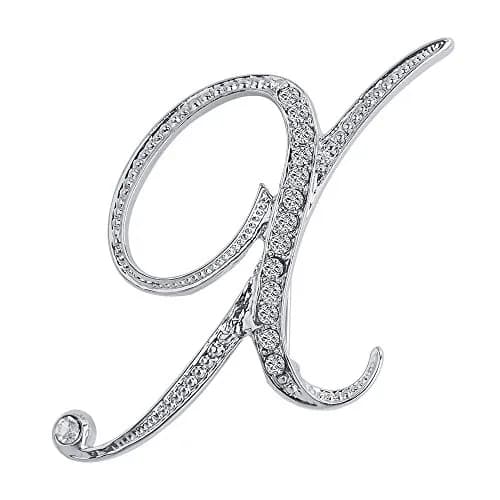 Liasun 26 Letters Brooches Silver Plated Metal Broaches Pins-Clear Crystal Initial Breastpin (1pcs-X) | Elegant Letter Brooch for Women thumbnail 1