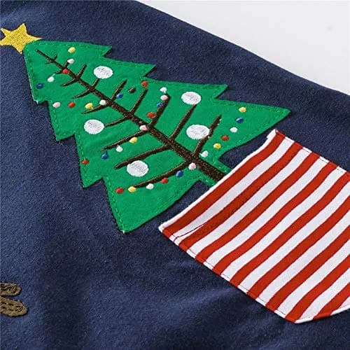 HILEELANG Toddler Girl Dress Christmas Navy Blue Deer Elk Long Sleeve Cotton 3T | Festive Cotton Dress for Girls thumbnail 3