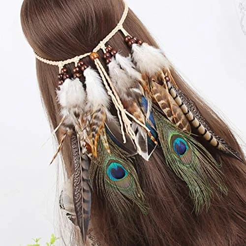 WLBON Halloween Boho Feather Headband 1 Count | Versatile Bohemian Hair Accessory for Women thumbnail 3