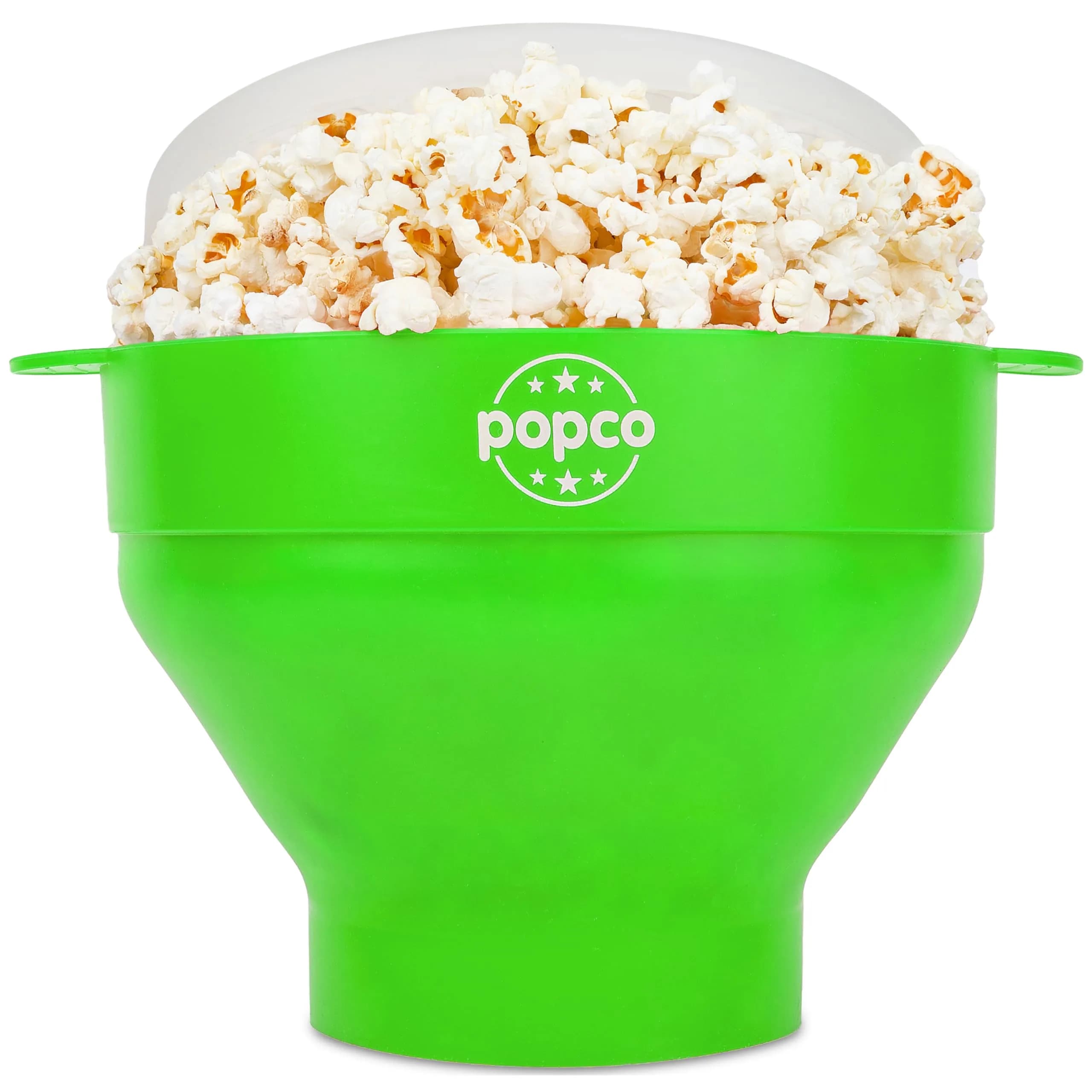 POPCO Silicone Popcorn Popper Large 15 Cup Capacity Green | Collapsible Microwave Popcorn Maker with Handles & Lid - main product image