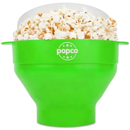 POPCO Silicone Popcorn Popper Large 15 Cup Capacity Green | Collapsible Microwave Popcorn Maker with Handles & Lid thumbnail 1