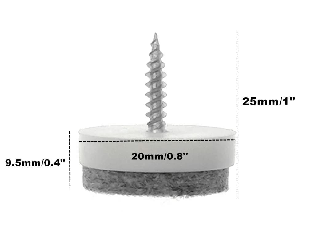 ALIMITOPIA 40pcs Screw-on Furniture Felt Pad Chair Glide Slider 20mm (0.8") White | Protects Hardwood Floors - view 2