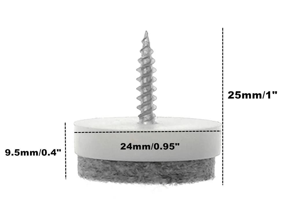 ALIMITOPIA 40pcs 24mm Screw-on Felt Furniture Pads for Chair Legs - White - view 2