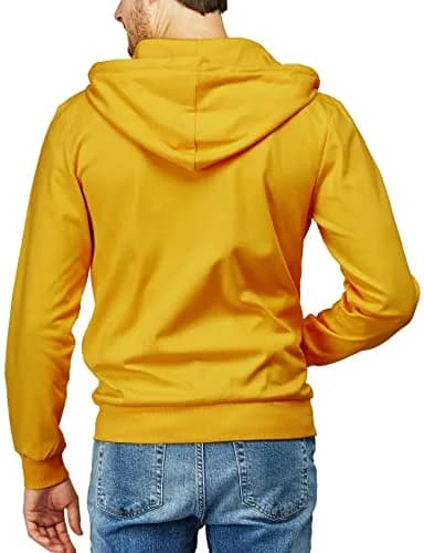 H2H Men's Slim Fit Basic Zip Up Hoodie with Kanga Pocket and White Zipper and String for Casual MUSTARD US S/Asia M (CMOHOL048) | Sporty & Comfortable thumbnail 4