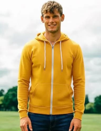 H2H Men's Slim Fit Basic Zip Up Hoodie with Kanga Pocket and White Zipper and String for Casual MUSTARD US S/Asia M (CMOHOL048) | Sporty & Comfortable thumbnail 2