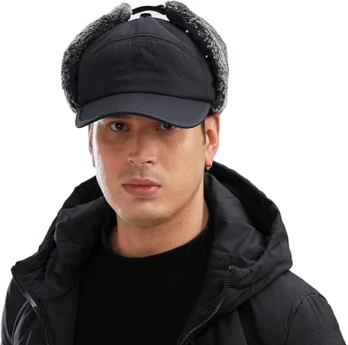 Greenery-GRE Black Trapper Hat with Fur Lining | Windproof & Insulated for Cold Weather thumbnail 7