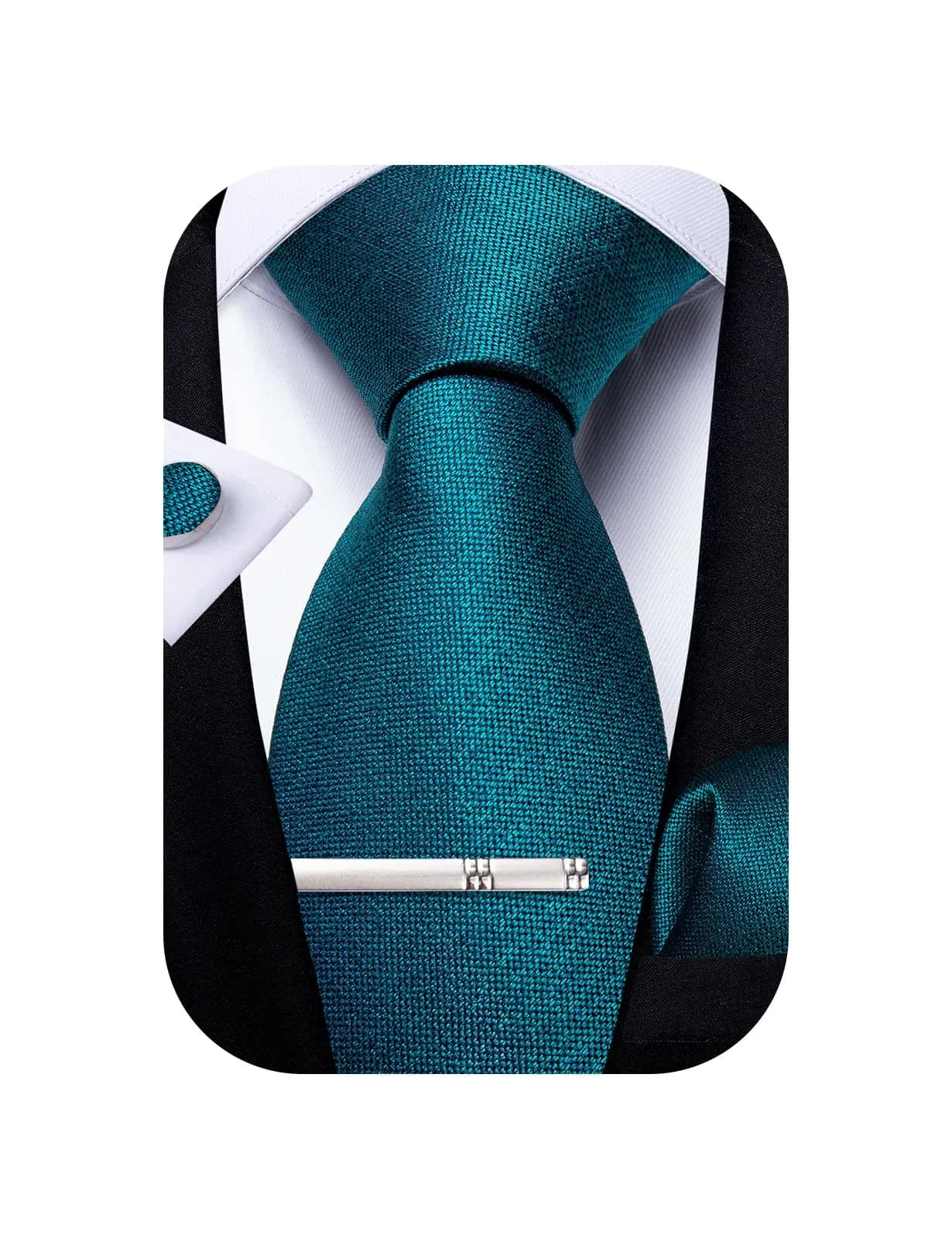 DiBanGu Men's Silk Necktie Set with Pocket Square, Cufflinks & Tie Clip - Blush Pink — 01 Turquoise