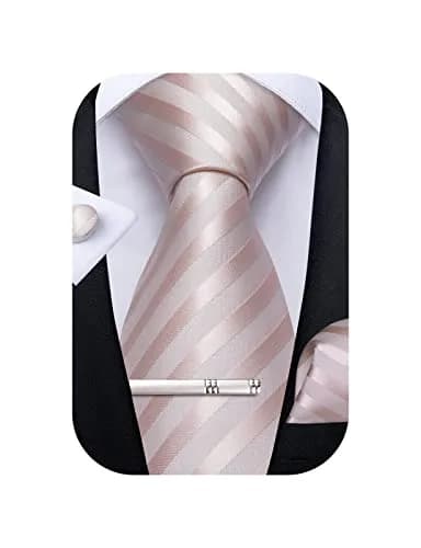 DiBanGu Men's Silk Necktie Set with Pocket Square, Cufflinks & Tie Clip - Blush Pink thumbnail 1