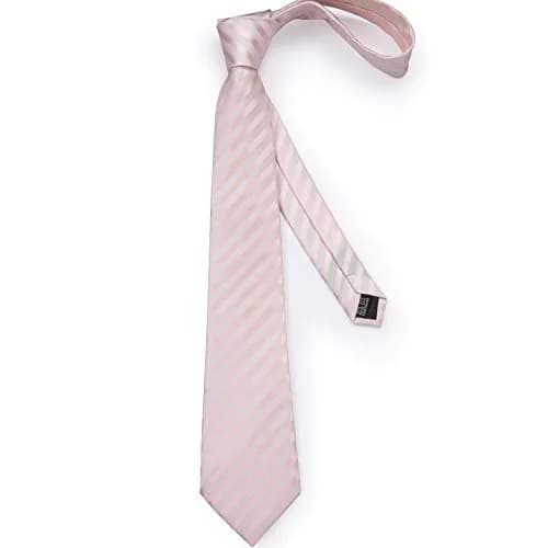 DiBanGu Men's Silk Necktie Set with Pocket Square, Cufflinks & Tie Clip - Blush Pink thumbnail 5