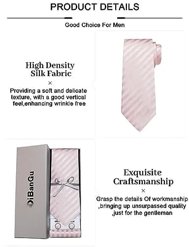 DiBanGu Men's Silk Necktie Set with Pocket Square, Cufflinks & Tie Clip - Blush Pink thumbnail 7