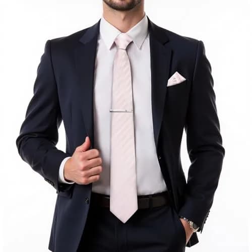 DiBanGu Men's Silk Necktie Set with Pocket Square, Cufflinks & Tie Clip - Blush Pink thumbnail 2